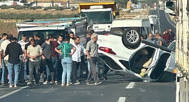 Kontrolden çıkan otomobil ters döndü