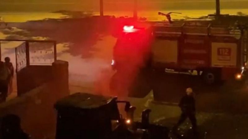 İş makinesine molotoflu saldırı